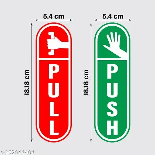 Push & Pull Door Stickers, Multicolor, 18.18x5.4 cm, Set of 2