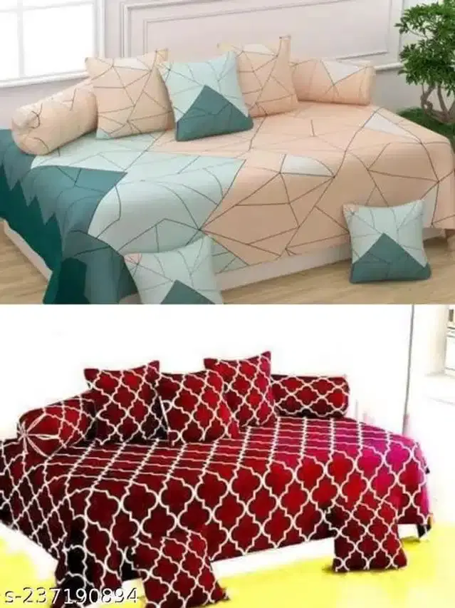 Polycotton Diwan Cover Set, Multicolor, Combo of 2