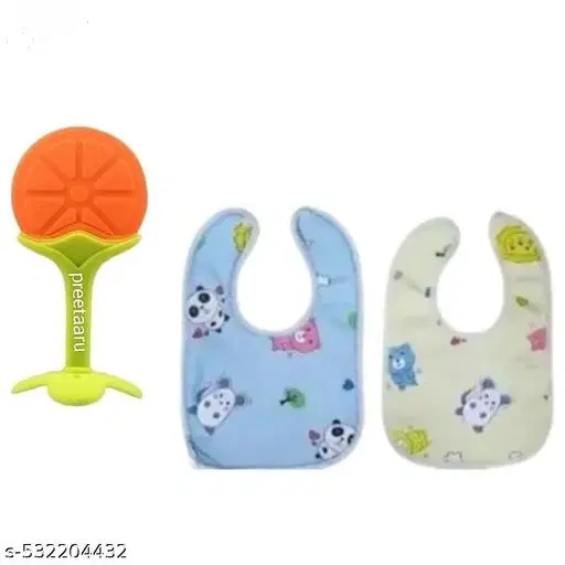 Preetaaru (Pack Of 3) Soft Silicone Fruit Teether , Waterproof Baby Bibs