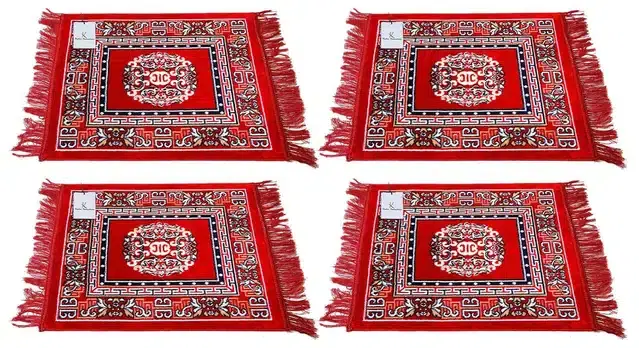 Cotton Printed Pooja Mats, Pack of 4, Multicolor, 50x50 cm