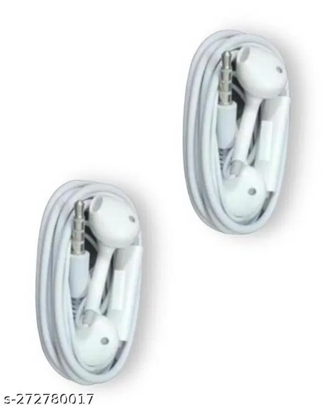 Premium 3.5 mm Jack Wired Earphones, White, Pack of 2