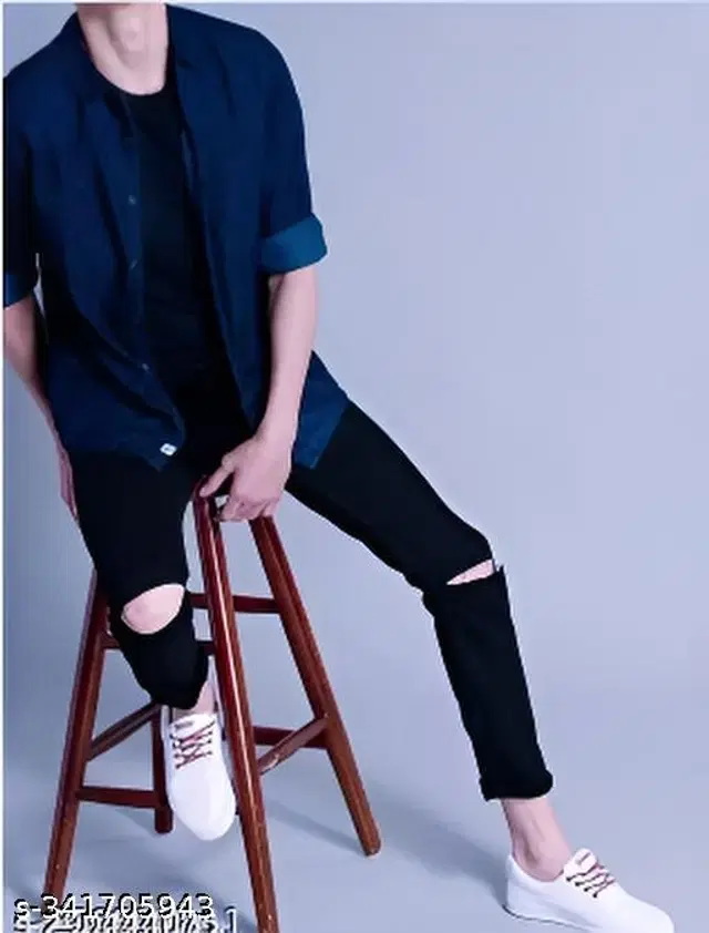 Denim Slim Fit Jeans for Men (Black, 28)