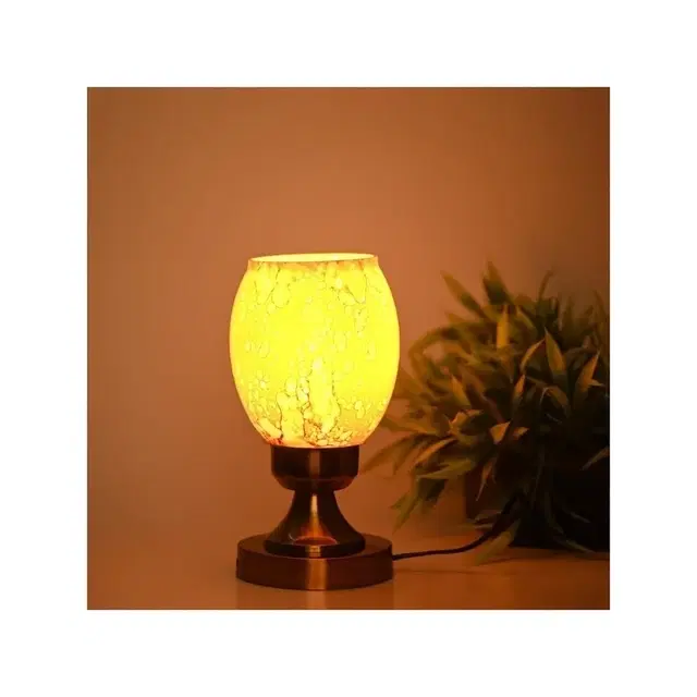 Glass Globe Table Lamp With Brass Base (Yellow)