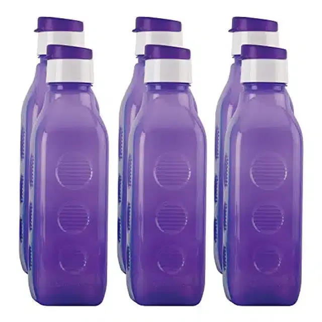 Airtight Plastic Water Bottle with Lid, Purple, 1000 ml, Pack of 6