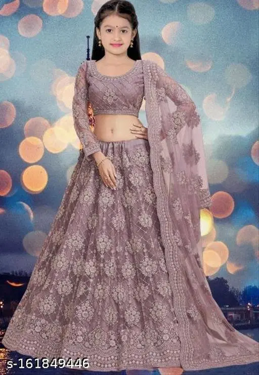 Embroidered Lehenga Choli for Women (Purple, 12-13 Years)