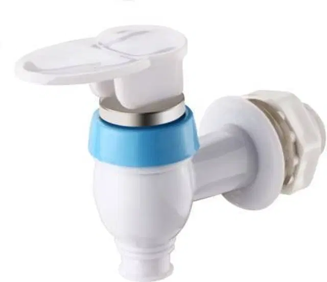 Plastic Short Body Bib Cock Tap with Wall Flange, White, Set of 1