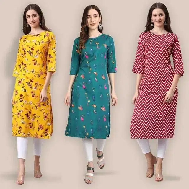 Women Crepe Printed Kurta, Pack Of 3 (Multicolor, M) (SD-562)
