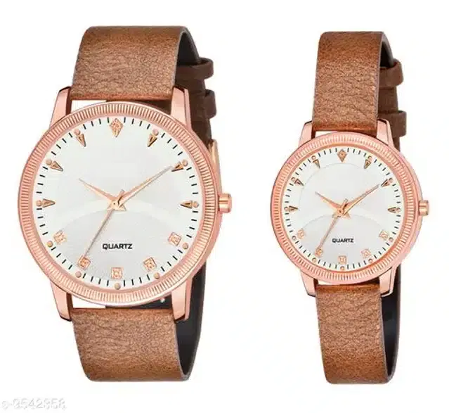 Analog Watch for Couple, Pack of 2 (Multicolor)