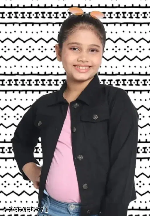Denim Jacket for Girls (Black, 5-6 Years)