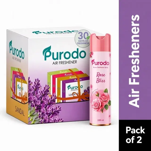 Purodo Air Freshener Spray 220ml Rose Bliss + Air Freshner Blocks Lavender, Jasmine, Sandal & Rose 4X50g