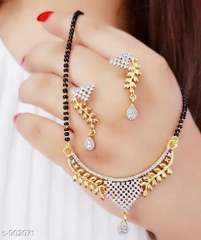 Alloy Mangalsutra with Earrings for Women, Set of 1 (Multicolor)