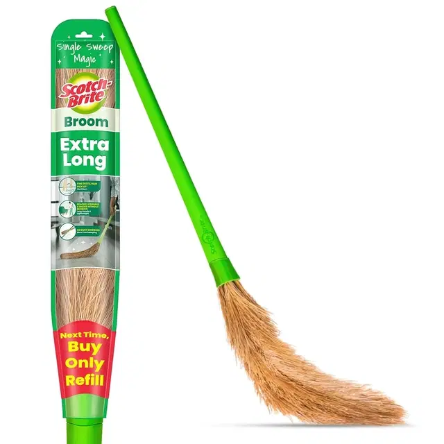 Scotch-Brite Xl Floor Broom | Flat Fibers Pick Fine Dust & Hair | Long Handle For No Bending | No Dust Shedding | Lightweight & Long Lasting