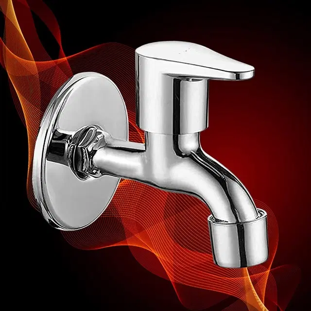 Stainless Steel Polo Bib Cock Tap with Wall Flange, Silver, Set of 1