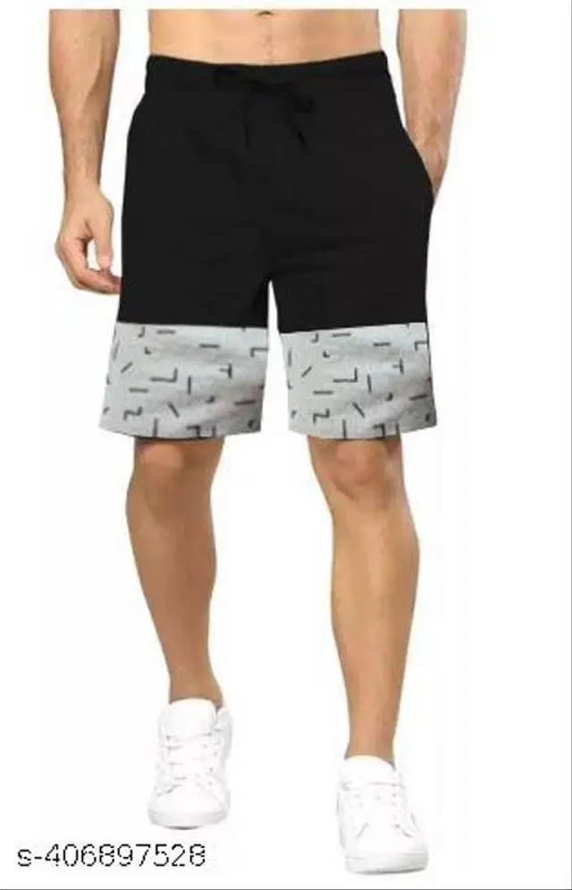 Cotton Shorts for Men (Black & Grey, 32)