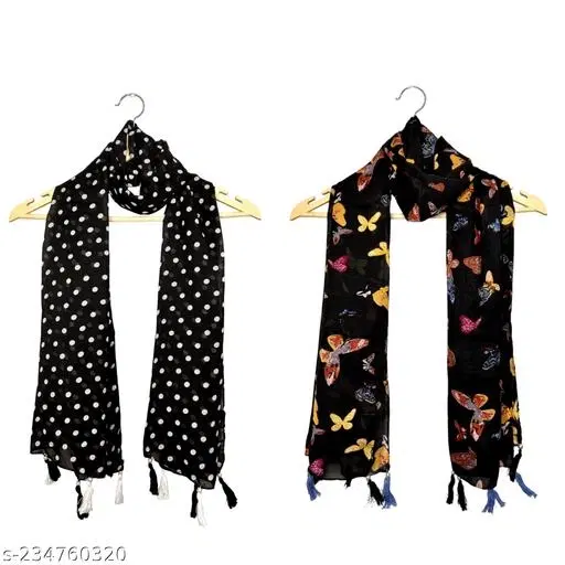 Chiffon Scarves for Women, Black, Pack of 2