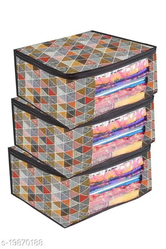 PVC Foldable Under Bed Storage, Multicolor, Pack of 3