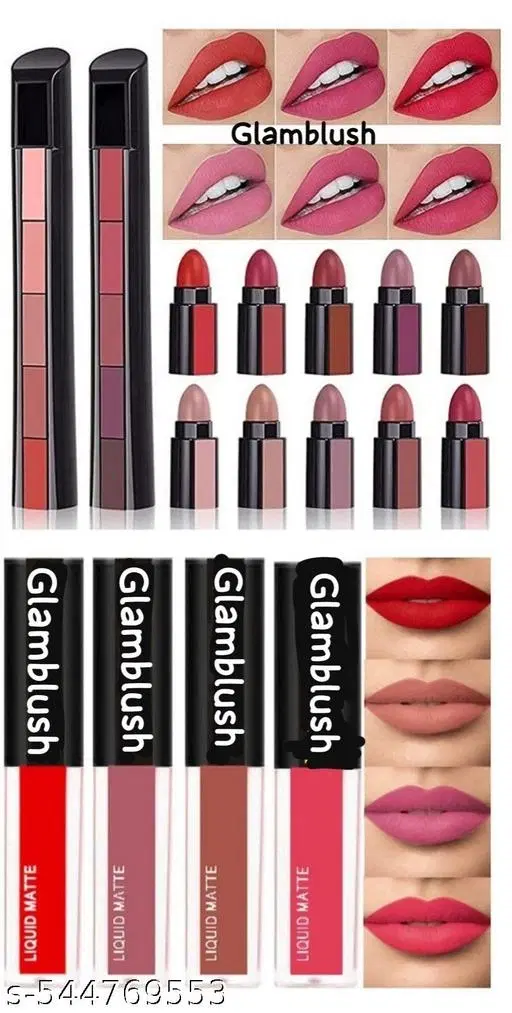 4 Pcs Liquid Lipstick with 2 Pcs 5 in 1 Lipstick, Multicolor, Set of 2