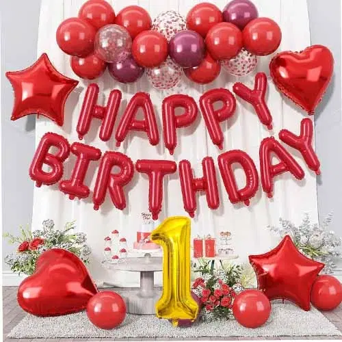 1st Happy Birthday Balloon Decoration Kit ,Red ,Set Of 1