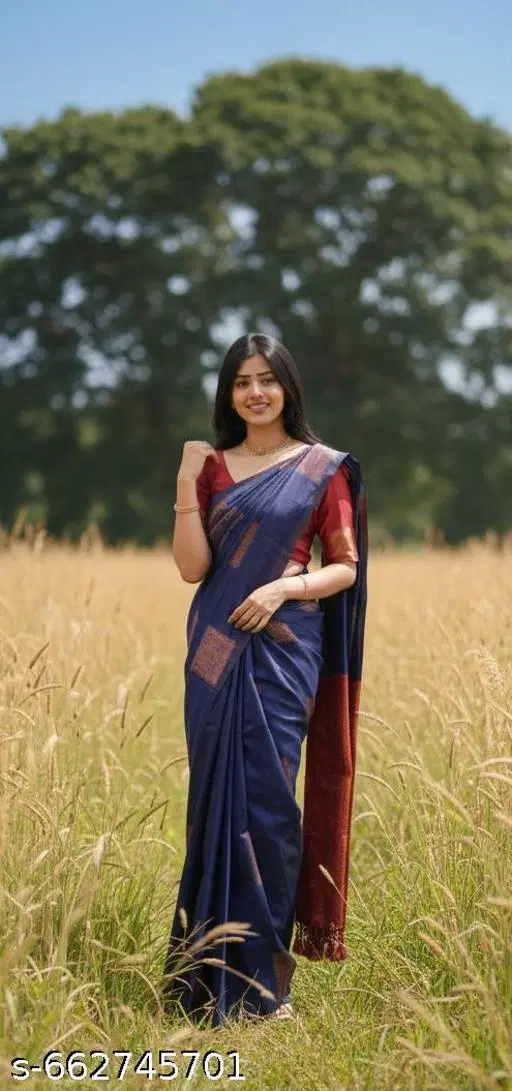 Banarasi Silk Saree for Women (Blue, Free Size)
