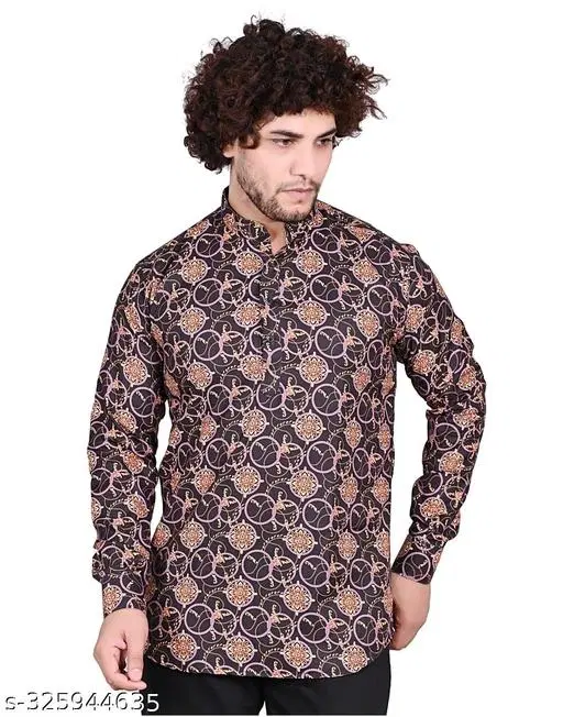 Cotton Blend Printed Short Kurta for Men, Multicolor (M)