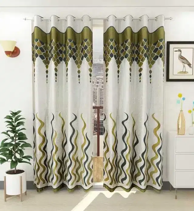 Long Door Curtain, Pack of 2, Green, 4x9 Feet