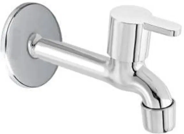 Stainless Steel Long Body Bib Cock Tap with Wall Flange, Silver, Set of 1