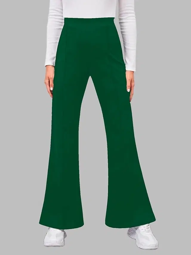 Poly Spandex Bell Bottoms Trouser / Pant for Women, Dark Green (XL)