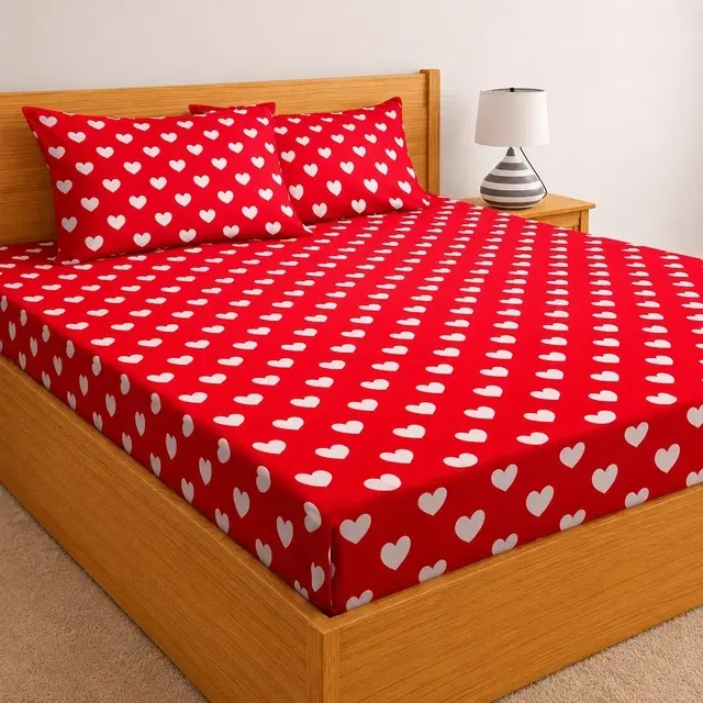Microfibre Double Bedsheet, Heart Red, 88x90 Inch