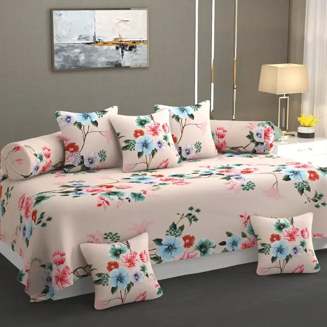 Cotton Printed Diwan Covers Set, 60x90 Inches, Multicolor, Set of 8