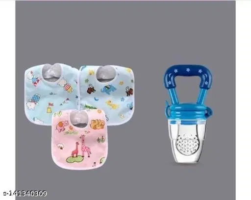 Baby Food & Fruit Feeder Combo With 3 Waterproof Bibs