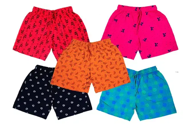 Cotton Blend Printed Shorts for Girls, Pack of 5 (Multicolor, 3-4 Years)