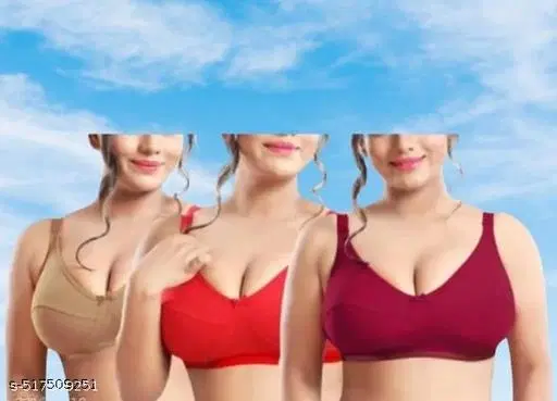 Hosiery Solid Bras for Women, Assorted, Pack of 3 (32B)