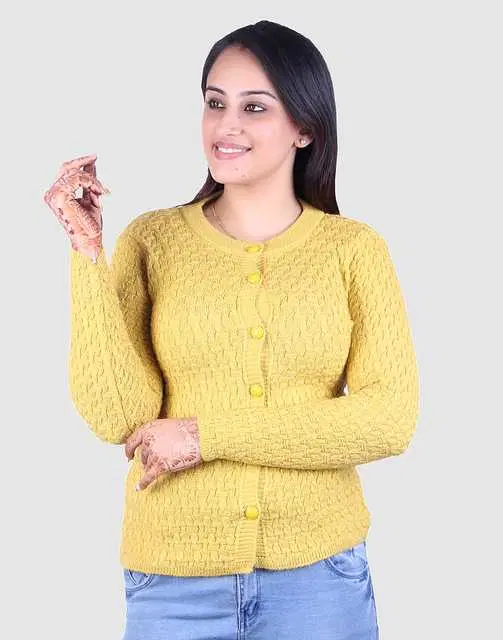 Women's Full Sleeves Cardigan (Yellow, XL) (M75)