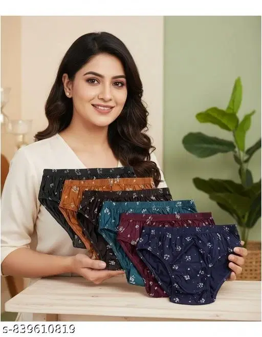 Floral Mid Rise Briefs for Women (Navy Blue, S)