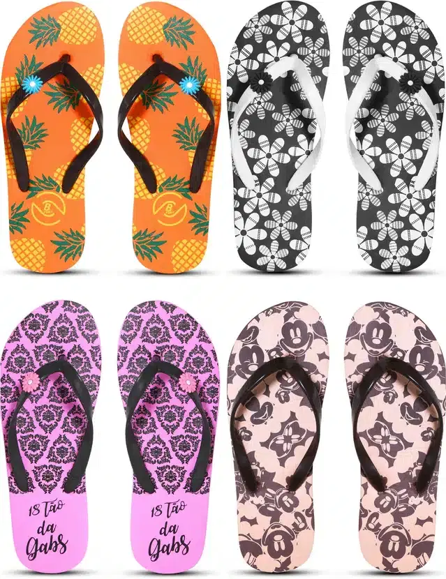 Flip Flops for Women, Pack of 4 (Multicolor, 5)