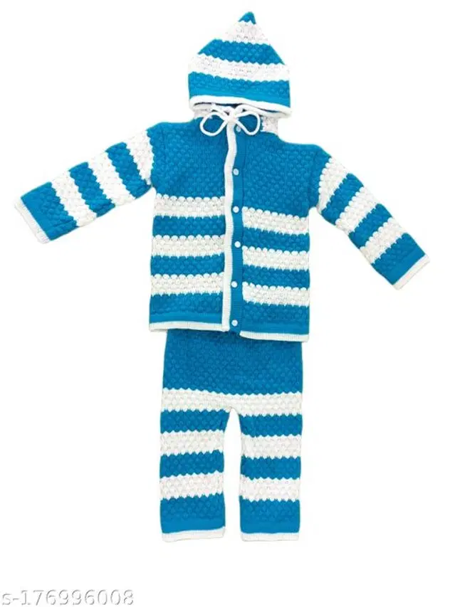 Woolen Clothing Set for Boys (0-3 Months, Sky Blue Blue & White)