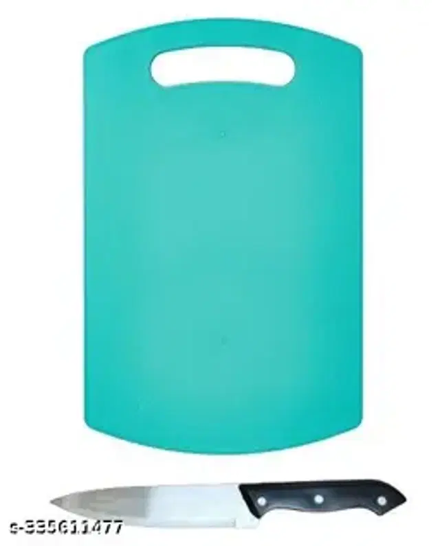 Plastic Chopping Board with Knife, Multicolor, of 1