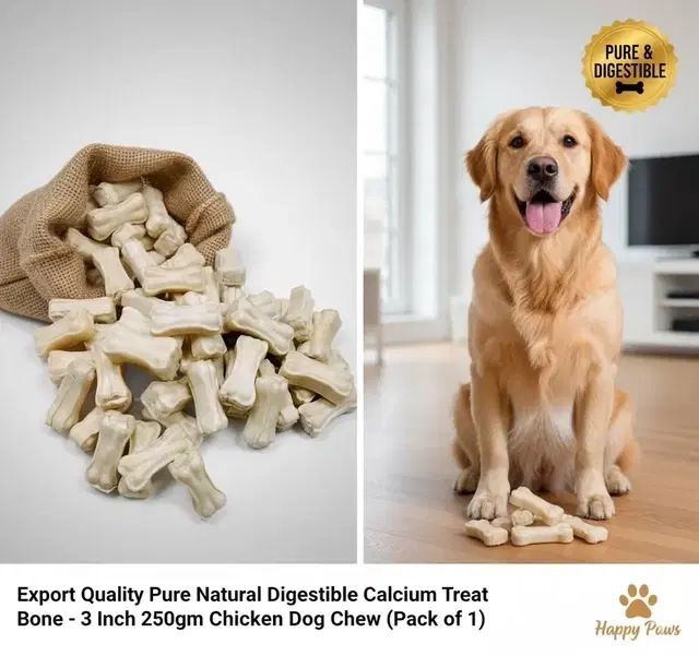 SAWAY Export Quality Pure Natural Digestible Calcium Treat Bone 3 Inch Chicken Dog Chew (250 g, Pack of 1)