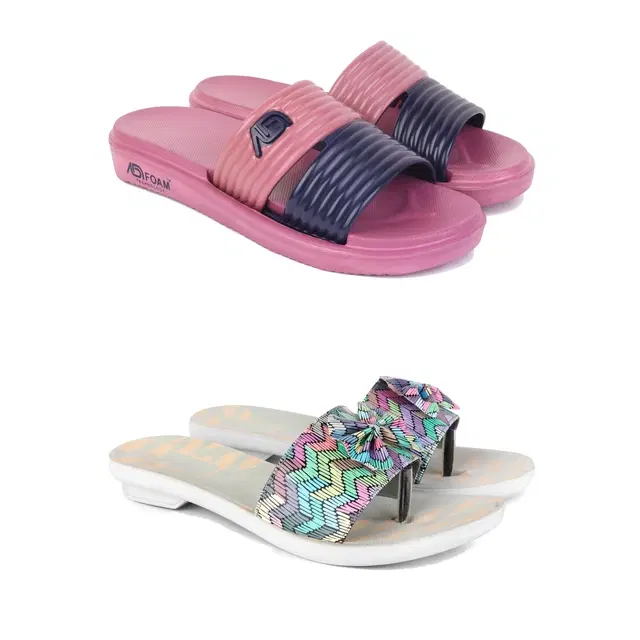 Combo of Sliders & Flats for Women, Set of 2 (Multicolor, 5)