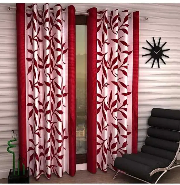 WI Latest Design Beautiful Curtains, Set of 2, Red, 7Ft X 4Ft, W-38
