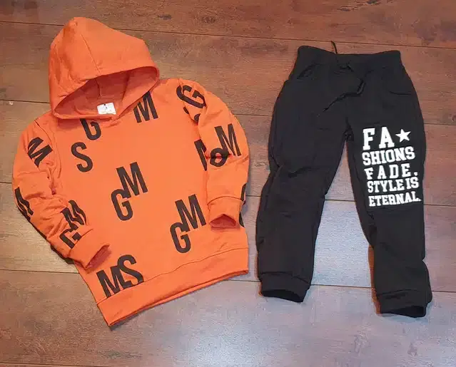 Full Sleeves Hooded Tracksuit for Boys (Orange & Black, 3-4 Years)