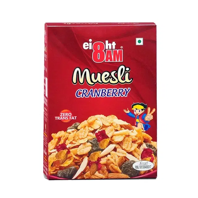 8am Muesli Cranberry, 425 g | Contain Seeds, Dry Fruits, Nuts, Multigrain Breakfast Cereal, Protein &amp; Fiber Rich, Zero Trans Fat, Tasty, Nutritious And Healthy Snacks