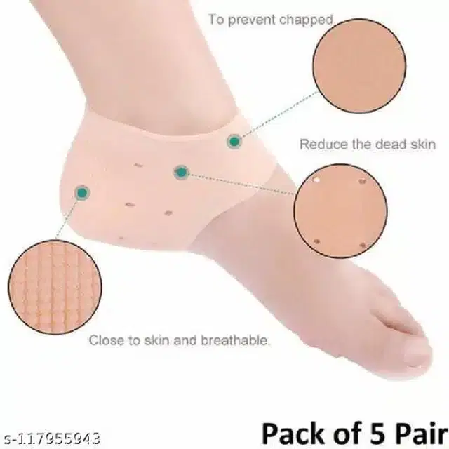 Moisturizing Silicon Gel Socks, Beige, Set of 5