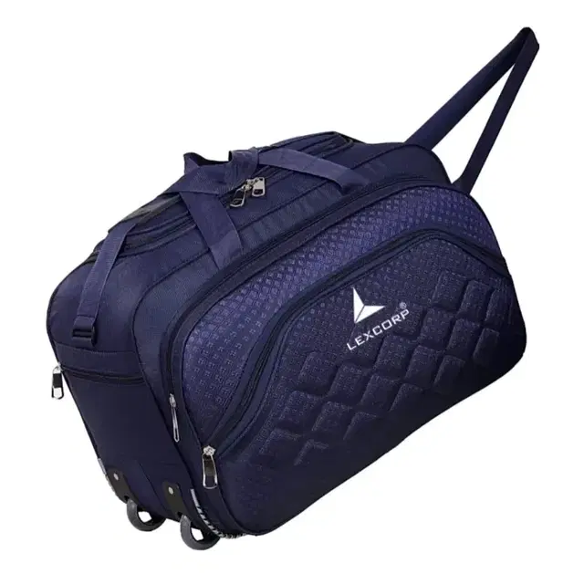 Polyester Trolley Duffel Bag with Wheels, Criss Cross Design, Blue [60 L]