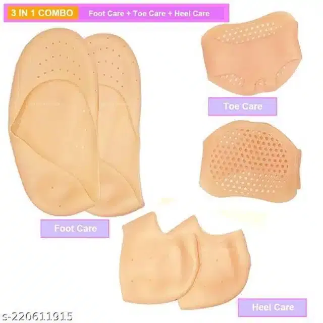 Moisturizing Silicon Gel Socks with Gel Pad, Beige, Set of 3