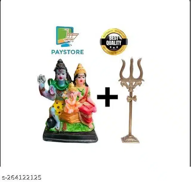 Trishul with Shiv Pariwar Showpieces, Multicolor, Set of 2