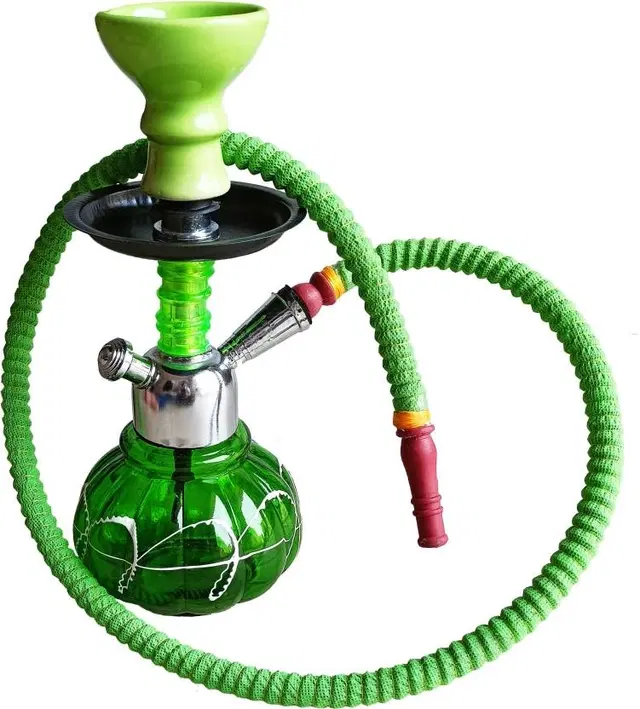 Green Designer Matt Glass Hookah Pot With Kharbuza/Pumpkin Shaped Hookah, Green, Pack Of 1