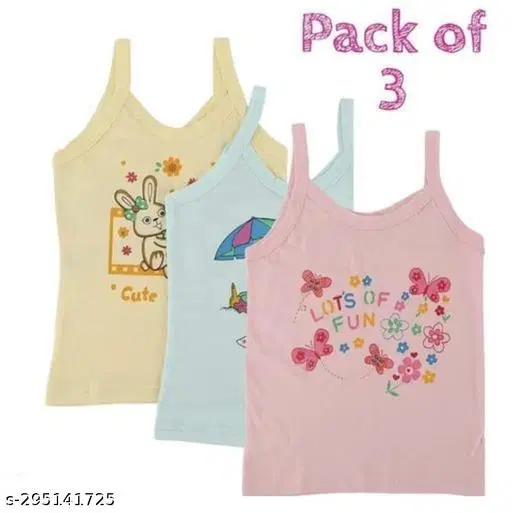 Cotton Camisoles for Girls, Pack of 3 (Multicolor, 18-24 Months)