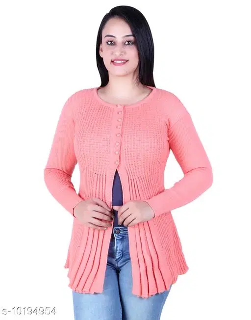 Acrylic Solid Sweater for Women (Peach, M)