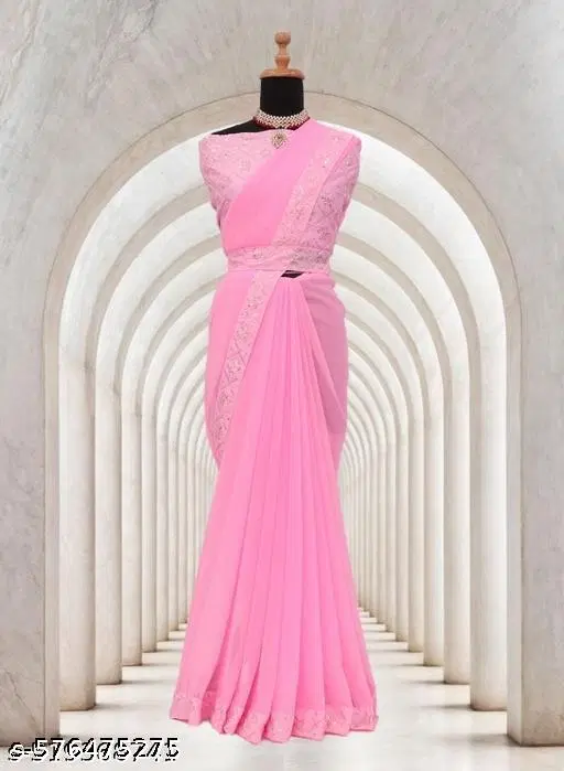 Art Silk Embroidered Saree For Women, Pink